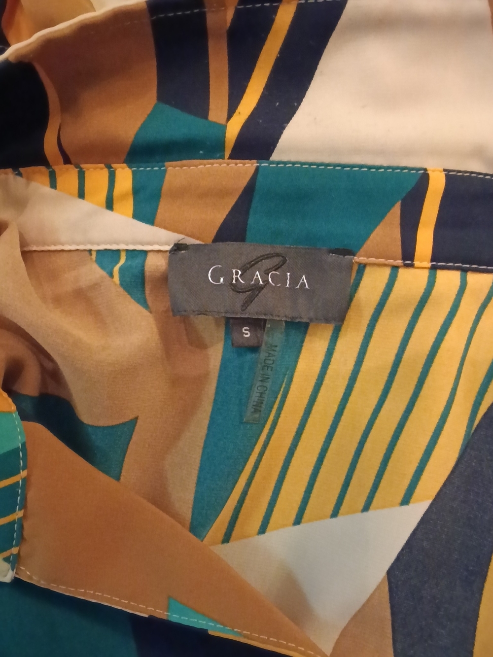 GRACIA Shirt Dress Womens Small Multicolor D31230 Abstract Geometric Tie Waist - Picture 3 of 7